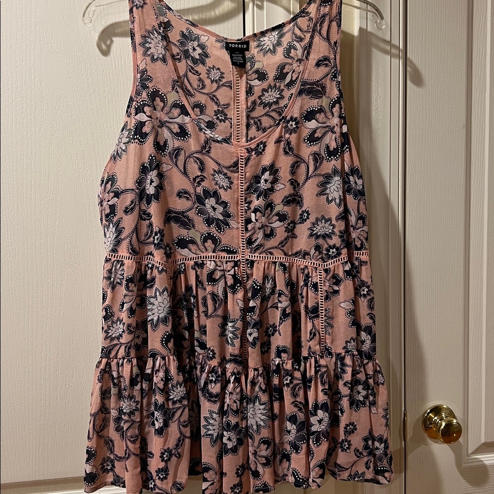 Torrid Pink and Black Floral Sleeveless Top